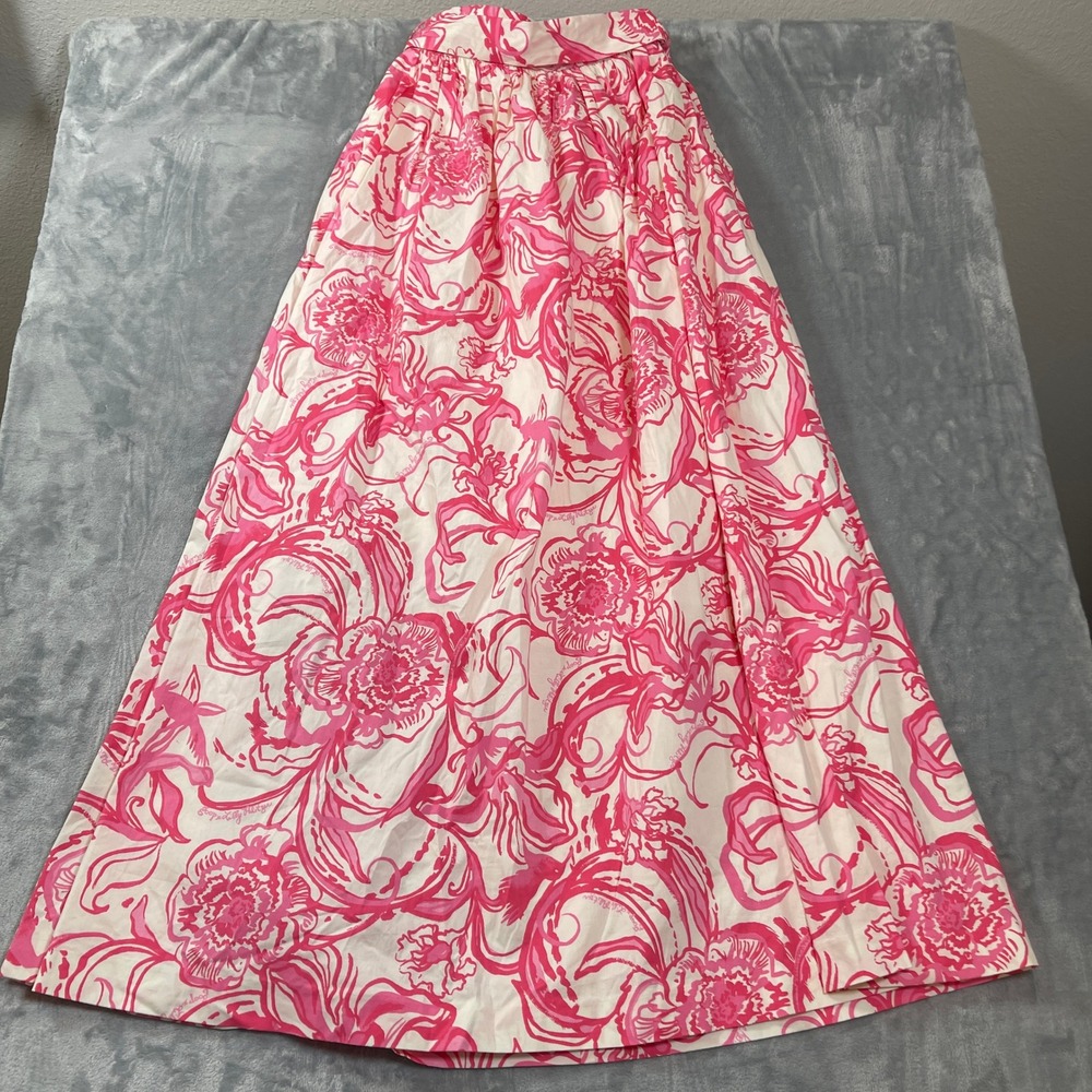 Lilly Pulitzer x Goop Kiss Kiss Floral Maxi Skirt Pink White 00 NEW 30720